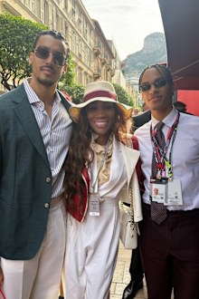 Nicole Coste and her two sons, including Alexandre (right), whose father is Prince Albert, at the Grand Prix in Monaco on May 25, 2025.