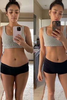 Shay Mitchell shares before and after workout photos.