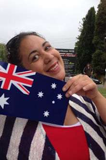 Kathryn Heaven holding an Australian flag