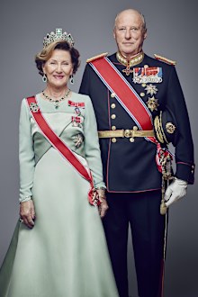 King Harald V of Norway and Queen Sonja of Norway pose for an official photograph in 2016 in Oslo, Norway.
