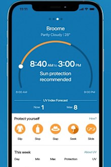 The SunSafety app shows the UV index throughout the day.