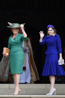 Fergie and Princess Beatrice attend the wedding of Princess Eugenie on 12 October, 2018.