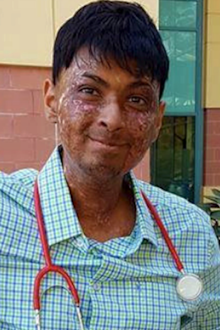 The medical researcher feels grateful to be alive.