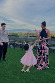 Nick Jonas his wife, Priyanka Chopra Jonas and their daughter Malti Marie Jonas.