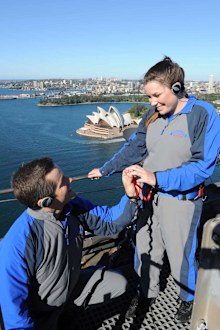 BridgeClimb Sydney -- climbers proposing on top of the Sydney Harbour Bridge