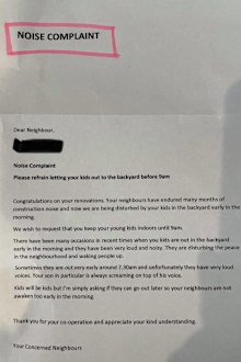 Noise complaint, Facebook, letter
