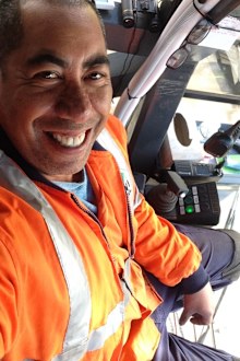 A crane driver by trade, Mr Waaka is pictured here on his first day on the job.