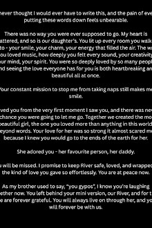 The reality star has penned a devastating tribute to her former partner and the father of her young daughter