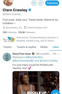 Clare Crawley likes a tweet about her rumoured Bachelorette replacement