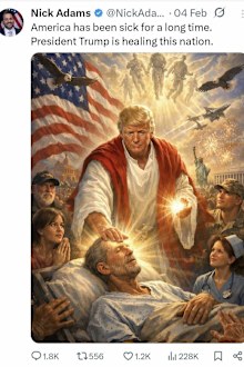 Nick Adams posted the image of Donald Trump as Jesus Christ.