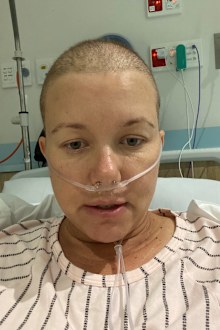 Fiona May in hospital during her cancer treatment.