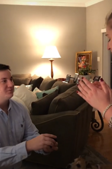He then gets down on bended knee.