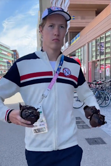 Henrik Christiansen has been sharing his love of the chocolate muffins in the Olympic village dining hall on TikTok.