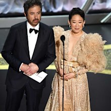 Ray Romano and Sandra Oh speak onstage during the 92nd Annual Academy Awards at Dolby Theatre on February 09, 2020 in Hollywood, California.