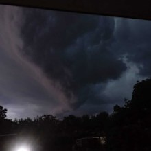 The storm turned skies black in Blue Haven on the NSW Central Coast.