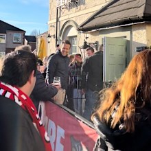 Ryan Reynolds and the Welcome to Wrexham crew arrive at The Turf pub
