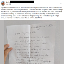 The woman has shared a photo of the note on Facebook.