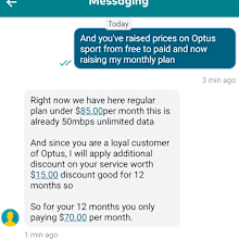 A screenshot of a message with an Optus customer service officer
