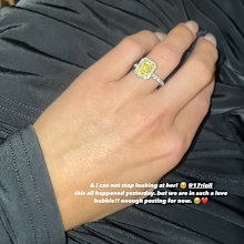 Rioli proposed with a stunning yellow diamond ring.