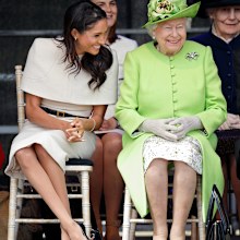 Meghan and Her Majesty open the new Mersey Gateway Bridge on June 14, 2018 in Widnes, England. 