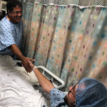The pair wishing each other luck ahead of surgery.