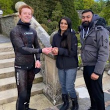Rebecca and Viki were reunited with the lost ring after it was retrieved by 'freediver' Angus Hosking.