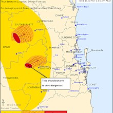 The Bureau of Meteorology has issued a severe thunderstorm warning for the highlighted areas. (BOM)