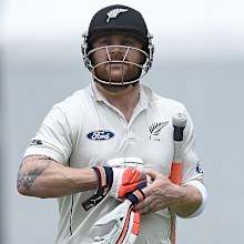 New Zealand's Brendon McCullum after being dismissed during the First Test. (AAP)