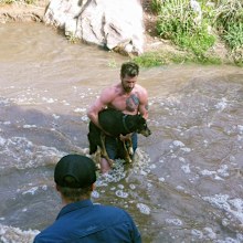 A Good Samaritan leaped into the creek to save Sara Melnicoff's  13-year-old senile and arthritic dog. (Facebook/Sara Melnicoff)