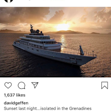 David Geffen shares a sunset post from his mega-yacht.