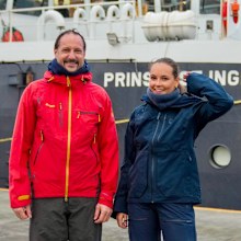 Crown Prince Haakon and Princess Ingrid Alexandra of Norway on board the research boat 'Princess Ingrid Alexandra' during a sprat expedition in the Oslo Fjord on December 8, 2025.