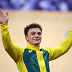 PARIS, FRANCE - AUGUST 11: Silver medalist Matthew Richardson poses on the podium after the Men's Keirin, Final on day sixteen of the Olympic Games Paris 2024 at Saint-Quentin-en-Yvelines Velodrome on August 11, 2024 in Paris, France. (Photo by Jared C. Tilton/Getty Images)