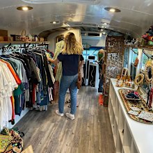 Inside the school bus Sara Bartlett has renovated.
