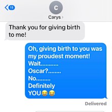 The proud mum shared an adorable text exchange. 