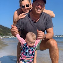 Karl Stefanovic, Jasmine Yarbrough, daughter Harper, walking, video