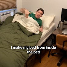 Making bed from inside out