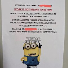 employer sign about no fun at work