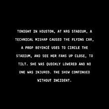 Parkwood Entertainment's statement after the flying car mishap