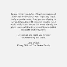 Kelsey Parker shares a statement to Instagram after third child was born stillborn. 