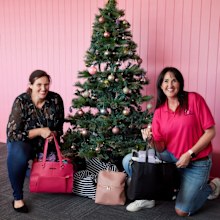 Kathy Graham poses with Share the Dignity Founder and Managing Director, Rochelle Courtenay.