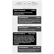 Text exchange between Derek Bargwanna, Head of KIIS Network, and Jackie 'O' Henderson