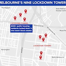 Map showing location of Melbourne towers in hard lockdown.
