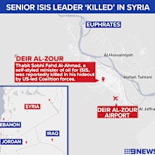 Map showing location where Thabit Sobhi Fahd Al-Ahmad of Islamic State was reportedly killed in Syria.