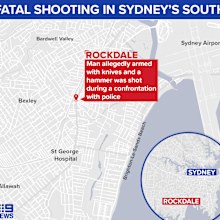 Map showing where a 51-year-old man was shot dead in Sydney's south, after he was allegedly carrying weapons and threatening police.