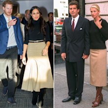 Meghan Markle in 2017; Carolyn Bessette Kennedy in 1996.