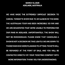 Linkin Park Concert Cancellation Adelaide From Zero tour 2026
