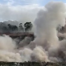 Exploding rock was hurled 200 metres towards onlookers.