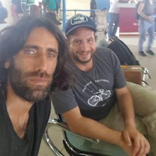 Dan Ilic and Behrouz Boochani at Manus Island Airport.