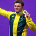 Silver medalist Matthew Richardson of Team Australia celebrates at podium after the Men's Sprint, Finals on day fourteen of the Olympic Games Paris 2024 at Saint-Quentin-en-Yvelines Velodrome on August 09, 2024 in Paris, France. (Photo by Jared C. Tilton/Getty Images)