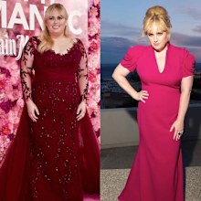 Rebel Wilson pictured in 2019 at 'Isn't it Romantic' premiere, and in 2020 after weight loss at the Nouveau Musée National Monaco Miro exhibition